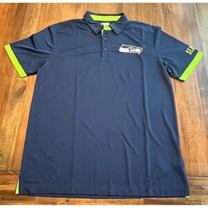 Seattle Seahawks NFL Team Apparel Men's Navy Blue Neon Green Polo Shirt XL
